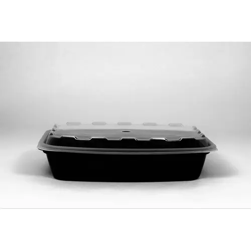 Cubeware 28 Ounce Rectangular Container Black Base With Clear Lid, 150 Set